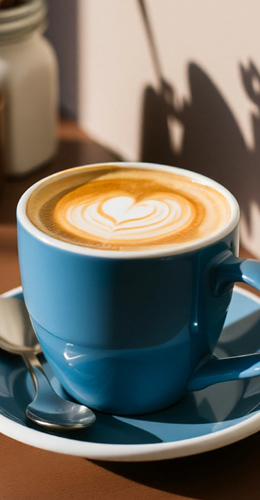 Latte art na niebieskim tle